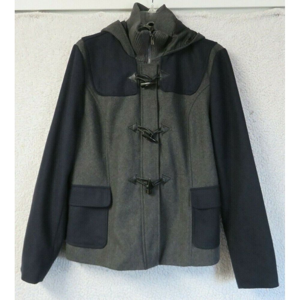 Womens L.A. Hearts Pacsun Blue Gray‎ Zip Front Hooded Jacket Size L Poly Wool